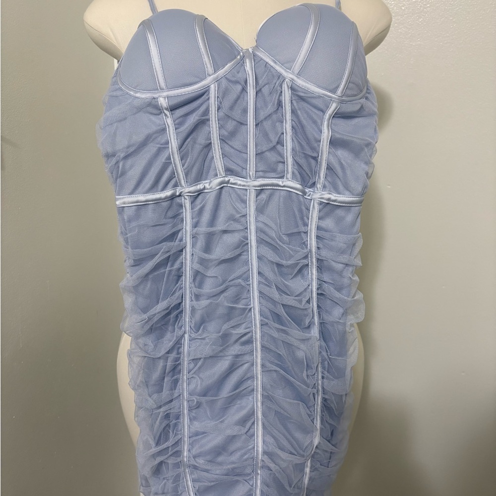 Elegant Blue Ruched Slip Dress Large